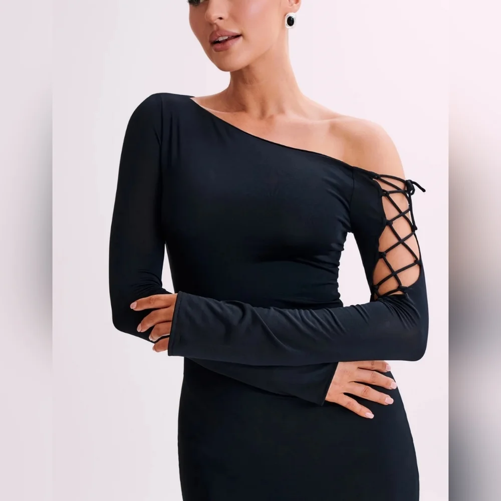 Tie Sleeve Slinky Maxi Dress - Picture 6 of 10